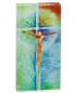 Preview: Glaskreuz bunt bedruckt 13 x 6 cm mit Bronzekorpus