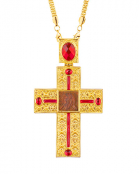 Bischofskreuz mit Kette und roten Steinen / Nikolaus